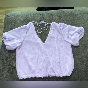 ASTR The Label Lavender V Neck Bubble Sleeves Tie Back Blouse Size Small